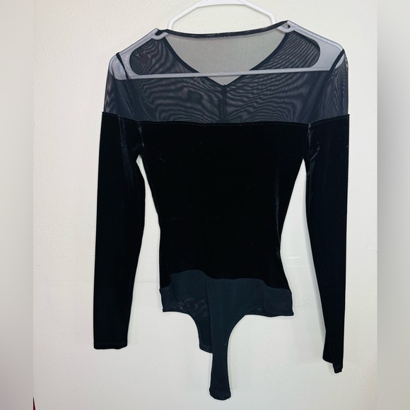 bcbgmaxazria velvet and mesh black bodysuit - Picture 6 of 9